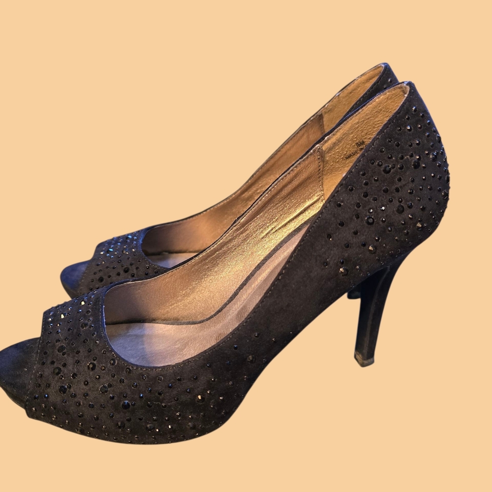 Chic Black Studded Peep-Toe Heels